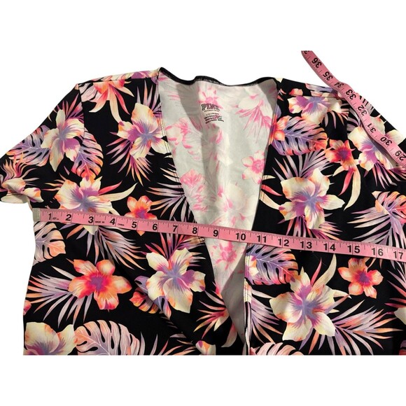 Victoria's Secret PINK Hawaiian Floral Purple Black Cropped Wrap Top Size Large - Picture 7 of 8
